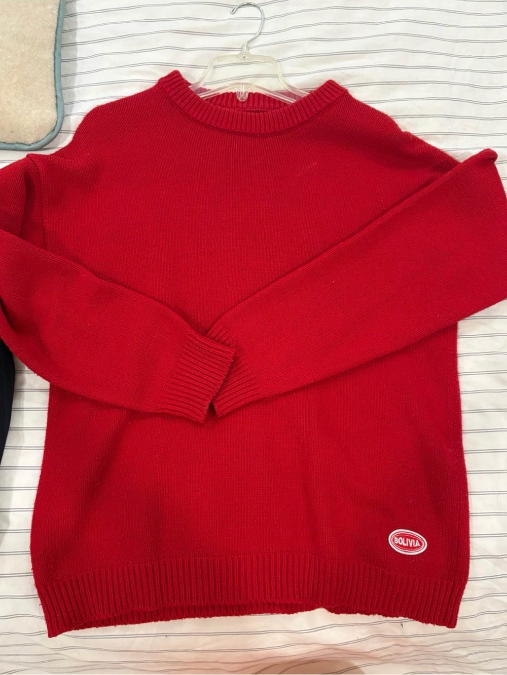 Soft Wool Red Crewneck Sweater with Bolivia Patch